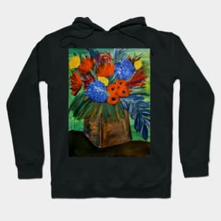 abstract flowers and roses in a metallic gold and blue blend vase Hoodie